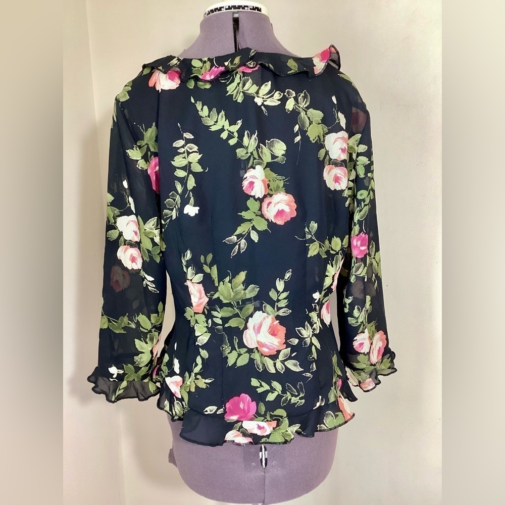 90s Y2K Vintage CDC Cardigan Floral Ruffle Topper Size 8 - Picture 4 of 16